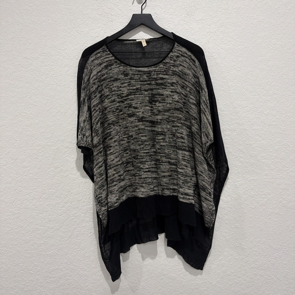Eileen Fisher One Size Organic Linen Poncho Top Heathered Black Beige Comfy Fall